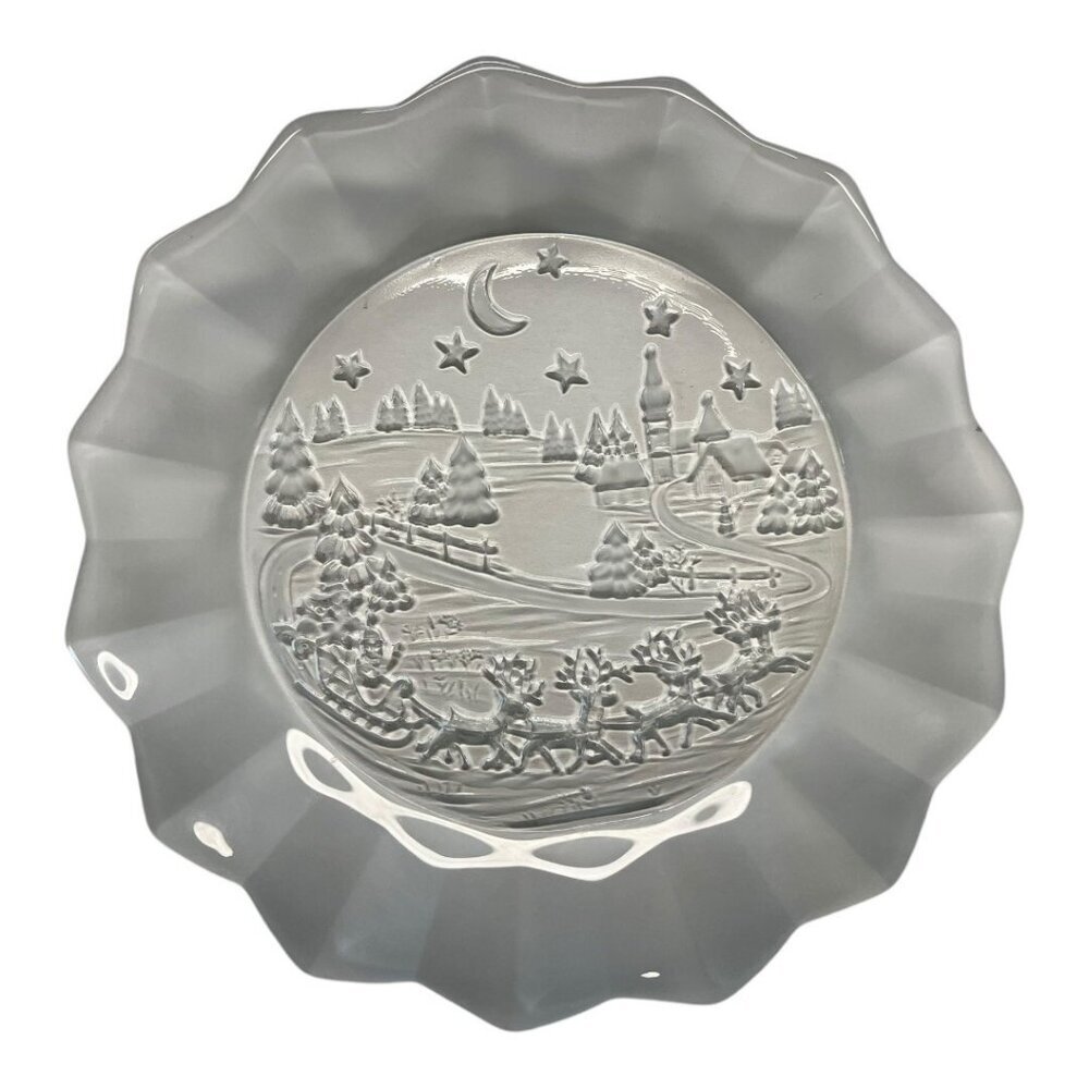 Mikasa Christmas Silent Night 9" Frosted Glass Serving Dish Platter~No Box L2 06